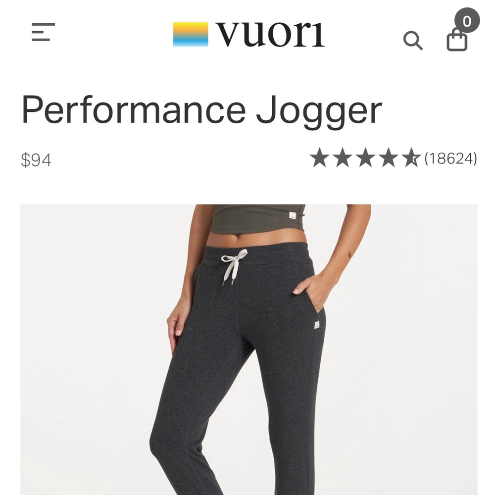 Vuori performance jogger size SMALL in charcoal heather